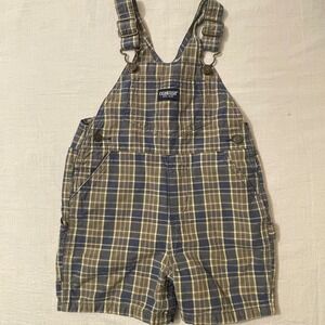 OshKosh B'gosh‎ Kids Size 18M Plaid Shortalls Overalls Blue